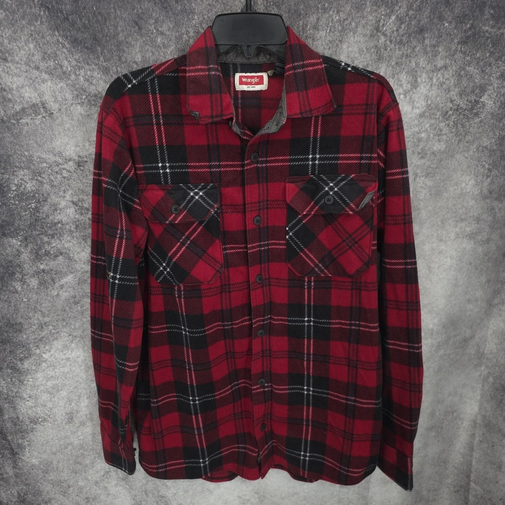 Wrangler Flannel Shirt Mens Medium Red Plaid Rodeo Cowboy Western Heavyweight